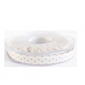 White Gift Ribbon with Old Pink Dots - 10 mm